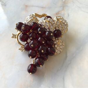 Nolan Miller Bordeaux Grape Cluster Pin Brooch Rhinestones